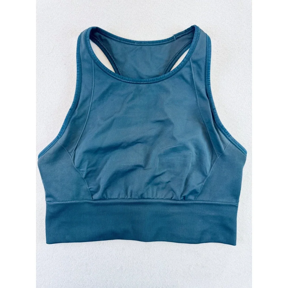 Lululemon Ebb to Train Bra Smoky Blue High Neck Racerback Mesh Sports Bra